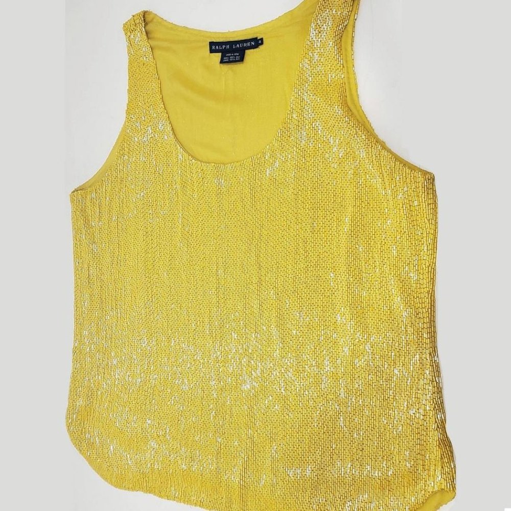 Ralph Lauren Blue Label Yellow Beaded Silk Lined Tank Top